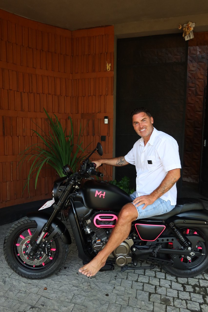 Matt Haycox on his MH-branded motorcycle